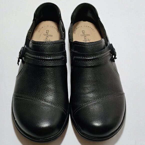 Clarks Unstructured Black Leather Round Toe Flats Loafers Shoes 7.5M - Picture 2 of 9